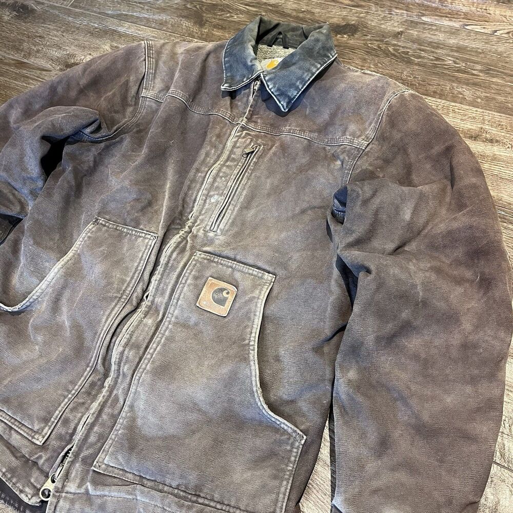Vintage Carhartt Coat Brown S Sherpa Lined Faded Distressed Duck Chore Jacket